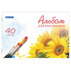 Альбом для рисования, А4, 40 листов, скоба, обложка картон, BRAUBERG, 200&times;283 мм, &laquo;Цветы&raquo; (2 вида), 102851