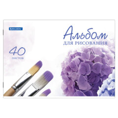 Альбом для рисования, А4, 40 листов, скоба, обложка картон, BRAUBERG, 200&times;283 мм, &laquo;Цветы&raquo; (2 вида), 102851