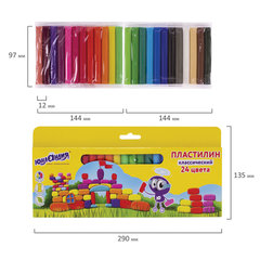 Пластилин классический ЮНЛАНДИЯ &laquo;ЮНЛАНДИК-АРХИТЕКТОР&raquo;, 24 цвета, 480 г, ВЫСШЕЕ КАЧЕСТВО, 105031