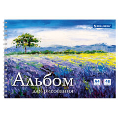 Альбом для рисования, А4, 48 л., гребень, обложка картон, BRAUBERG, 205&times;290 мм, &laquo;Летний пейзаж&raquo; (2 вида), 106328
