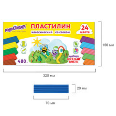 Пластилин классический ЮНЛАНДИЯ &laquo;ВЕСЁЛЫЙ ШМЕЛЬ&raquo;, 24 цвета, 480 грамм, стек, ВЫСШЕЕ КАЧЕСТВО, 106433