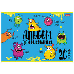 Альбом для рисования, А4, 20 л., скоба, обложка картон, выборочный лак, HATBER, 205х290 мм, "Монстрики", 074632