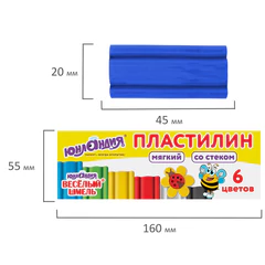 Пластилин мягкий ЮНЛАНДИЯ &laquo;ВЕСЕЛЫЙ ШМЕЛЬ&raquo;, 6 цветов, 90 г, СО СТЕКОМ, 106671