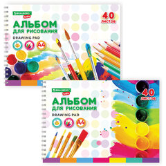 Альбом для рисования, А4, 40 листов, гребень, обложка картон, BRAUBERG KIDS, 195&times;285 мм, &laquo;Творчество&raquo; (2 вида), 106684