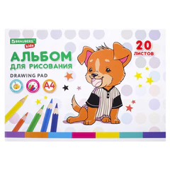 Альбом для рисования А4 20 л., скоба, обложка картон, BRAUBERG KIDS, 203х288 мм, "Зверушки", 106691