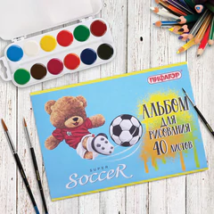 Альбом для рисования А4 40 л., скоба, обложка офсет, ПИФАГОР, 203&times;288 мм, &laquo;Тедди&raquo; (2 вида), 106701