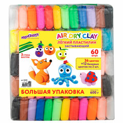 Пластилин супер лёгкий воздушный застывающий 60 штук (36 цветов + 12&times;2 базовых), 600 г, 3 стека, ЮНЛАНДИЯ, 106981