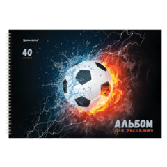Альбомы для рисования ДЭК, А4, 40 л., КОМПЛЕКТ 2 шт., гребень, обложка картон, BRAUBERG, 200&times;290 мм, &laquo;Футбол&raquo;, 107015