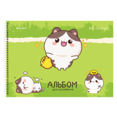 Альбомы для рисования ДЭК, А4, 40 л., КОМПЛЕКТ 2 шт., гребень, обложка картон, BRAUBERG, 200&times;290 мм, &laquo;Аниме Коты&raquo;, 107016
