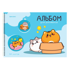Альбомы для рисования ДЭК, А4, 40 л., КОМПЛЕКТ 2 шт., гребень, обложка картон, BRAUBERG, 200&times;290 мм, &laquo;Аниме Коты&raquo;, 107016