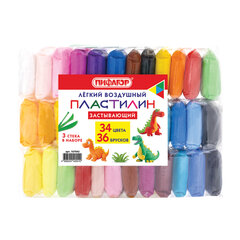 Пластилин супер лёгкий воздушный застывающий 36 штук (32 цвета + 2 белых + 2 черных), 310 г, 3 стека, ПИФАГОР, 107042