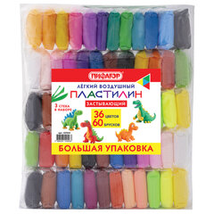 Пластилин супер лёгкий воздушный застывающий 60 штук (36 цветов + 2&times;12 базовых), 510 г, 3 стека, ПИФАГОР, 107044