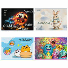 Альбом для рисования А4, 12 листов, скоба, обложка картон, BRAUBERG, 203&times;288 мм, &laquo;МИКС-1&raquo;, 107101