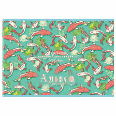 Альбом для рисования А4, 24 листа, скоба, обложка картон, BRAUBERG, 203&times;288 мм, &laquo;КАРПЫ КОИ&raquo; (4 вида), 107107