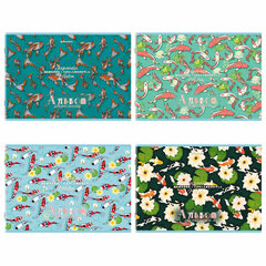 Альбом для рисования А4, 24 листа, скоба, обложка картон, BRAUBERG, 203&times;288 мм, &laquo;КАРПЫ КОИ&raquo; (4 вида), 107107