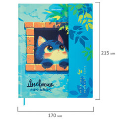 Дневник 1-11 класс 48 л., твердый, BRAUBERG, матовая ламинация, магнитный клапан, закладка-ляссе, с подсказом, &laquo;Котик&raquo;, 107244