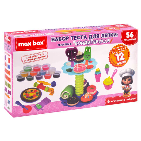 Тесто пластилин для лепки MAX BAX (МАКС БАКС), 56 предметов "Кондитерская",формочки,подставка,107260