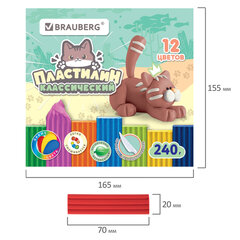 Пластилин классический, кросс-серия "МИЛЫЕ КОТЫ", 12 цветов, 240 г, СТЕК, ВЫСШЕЕ КАЧЕСТВО, BRAUBERG, 107353