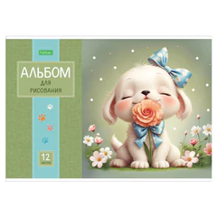 Альбом для рисования А4 12 л., скоба, обложка офсет, HATBER ECO, 205х290 мм, "Пушистые мордочки" (5 видов), 091561