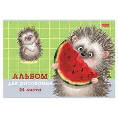 Альбом для рисования А4 24 л., скоба, обложка картон, тиснение, HATBER, 205х290 мм, "Хорошо быть ёжиком", 079721