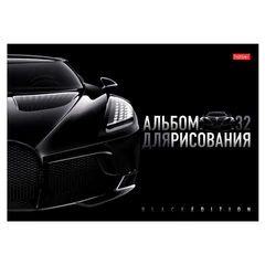 Альбом для рисования А4 32 л., скоба, глянцевая ламинация, HATBER, 205х290 мм, "Black Edition", 085124