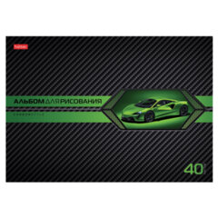 Альбом для рисования А4 40 л., скоба, выборочный лак, HATBER, 205х290 мм, "AutoCarbon", 085129
