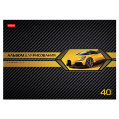Альбом для рисования А4 40 л., скоба, выборочный лак, HATBER, 205х290 мм, "AutoCarbon", 085129