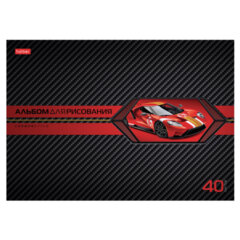 Альбом для рисования А4 40 л., скоба, выборочный лак, HATBER, 205х290 мм, "AutoCarbon", 085129