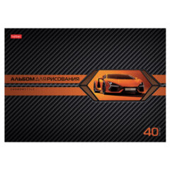 Альбом для рисования А4 40 л., скоба, выборочный лак, HATBER, 205х290 мм, "AutoCarbon", 085129