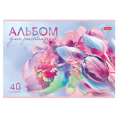 Альбом для рисования А4 40 л., скоба, обложка картон, HATBER, 205х290 мм, "Грация цветов", 085137