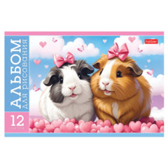 Альбом для рисования МАЛЫЙ ФОРМАТ А5 12 л., скоба, обложка картон, HATBER, 205&times;140 мм, &laquo;Пушистые милашки&raquo; (5 видов), 091518