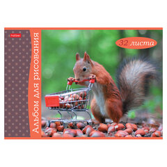 Альбом для рисования А4, 32 л., скоба, обложка картон, HATBER, 205&times;290 мм, &laquo;Белочка пришла&raquo; (5 видов), 091519