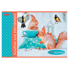 Альбом для рисования А4, 32 л., скоба, обложка картон, HATBER, 205&times;290 мм, &laquo;Белочка пришла&raquo; (5 видов), 091519