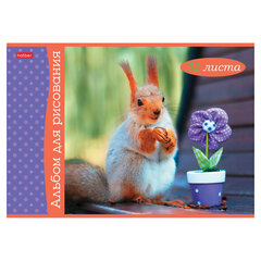 Альбом для рисования А4, 32 л., скоба, обложка картон, HATBER, 205&times;290 мм, &laquo;Белочка пришла&raquo; (5 видов), 091519