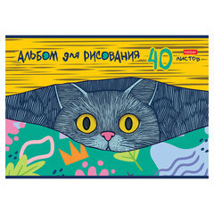 Альбом для рисования А4, 40 л., скоба, обложка картон, HATBER, 205&times;290 мм, &laquo;Котофей&raquo; (5 видов), 091512