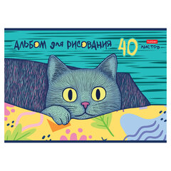 Альбом для рисования А4, 40 л., скоба, обложка картон, HATBER, 205&times;290 мм, &laquo;Котофей&raquo; (5 видов), 091512