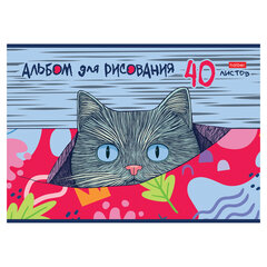 Альбом для рисования А4, 40 л., скоба, обложка картон, HATBER, 205&times;290 мм, &laquo;Котофей&raquo; (5 видов), 091512