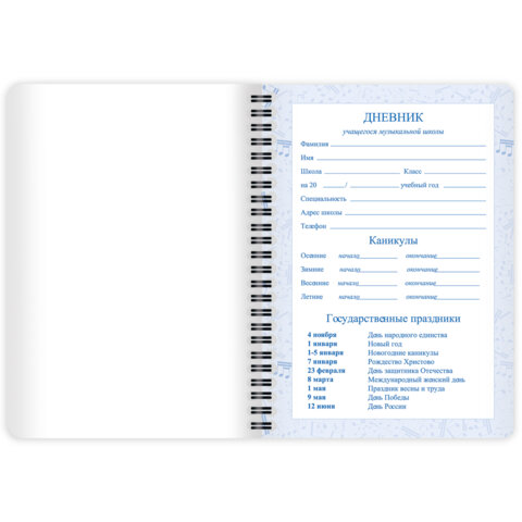 Дневник для музыкальной школы 48 листов, гребень, пластиковая обложка, картон, BRAUBERG, "МИКС", 107519 - фото 6