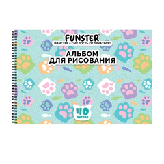 Альбом для рисования А4 40 л., гребень, обложка картон, FUNSTER, 200&times;290 мм, кросс-серия &laquo;КОШАЧЬИ ЛАПКИ&raquo;, 107520