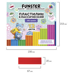 Пластилин классический, кросс-серия "КОШАЧЬИ ЛАПКИ", 12 цветов, 240 г, СТЕК, ВЫСШЕЕ КАЧЕСТВО, FUNSTER (ФАНСТЕР), 107521