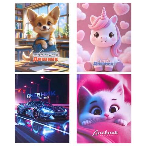 Дневник 1-4 класс 48 л., твердый, ЮНЛАНДИЯ, глянцевая ламинация, с подсказом, "МИКС", 107580