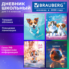 Дневник 1-4 класс 48 л., твердый, BRAUBERG, глянцевая ламинация, с подсказом, "МИКС", 107587