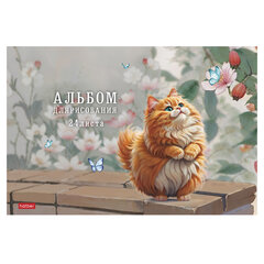 Альбом для рисования А4, 24 л., скоба, обложка картон, тиснение, HATBER, 205&times;290 мм, Пухляши, 091475