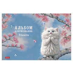 Альбом для рисования А4, 24 л., скоба, обложка картон, тиснение, HATBER, 205&times;290 мм, Пухляши, 091475