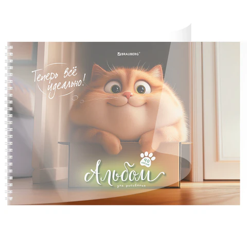 Альбом для рисования, пластиковая обложка, А4, 40 л., гребень, BRAUBERG, 210х297 мм, АССОРТИ-1 (8 видов), 107682 - фото 2