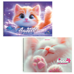 Альбомы для рисования ДЭК, А4, 40 л., КОМПЛЕКТ 2 шт., гребень, Soft-touch, BRAUBERG, 200&times;290 мм, &laquo;Лапки&raquo;, 107747