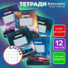 Тетрадь 12 л. BRAUBERG клетка, обложка картон, SPORT CARS, 107778