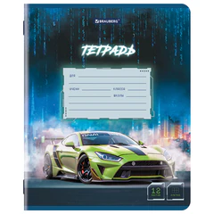 Тетрадь 12 л. BRAUBERG клетка, обложка картон, SPORT CARS, 107778