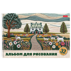 Альбом для рисования, обложка пластик, А4, 32 л., спираль, HATBER, 196&times;302 мм, &laquo;Тепло стежков&raquo; (5 видов), 086133