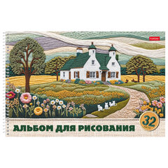Альбом для рисования, обложка пластик, А4, 32 л., спираль, HATBER, 196&times;302 мм, &laquo;Тепло стежков&raquo; (5 видов), 086133